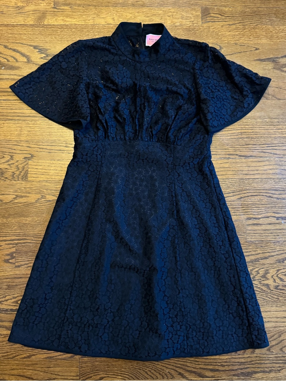 kate spade new york Black Floral Lace A-Line Mock Neck Flutter Sleeve Dress Sz 8